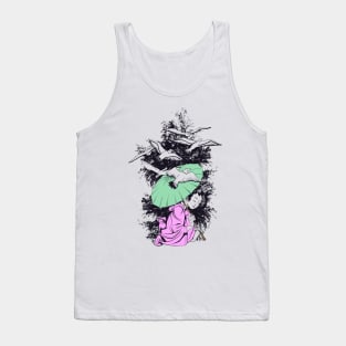 Geisha With Umbrella & Birds Tank Top